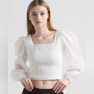 Womens A3 Design White Smocked Crop Top Size Large